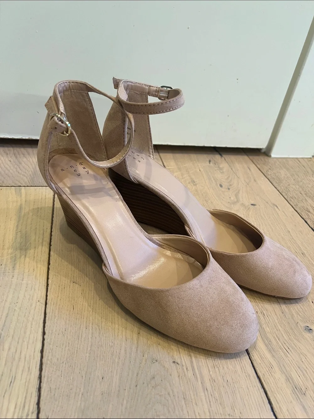 a new day Blush Suede Ankle-Strap Wedge Pumps